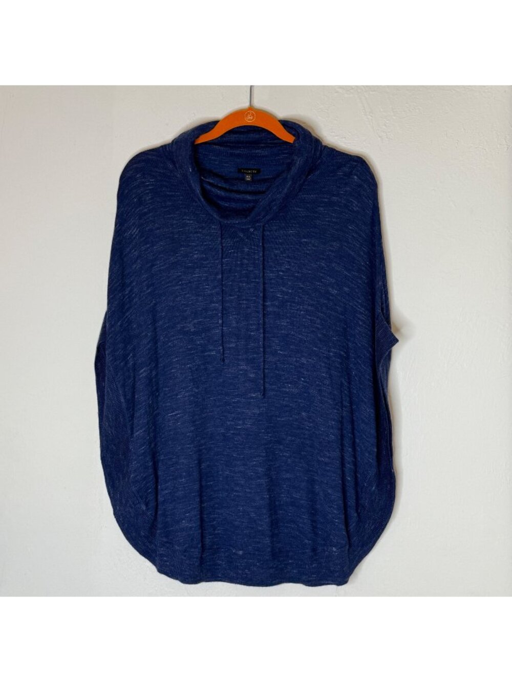 Talbots Space Dye Blue Cowl Neck Round Hem Poncho Sweater Cozy Soft Size S/M